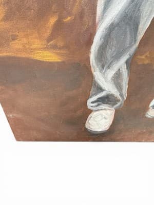 Large Outsider Folk Art Portrait Painting 68” Vintage Man Canvas Decor - Thumbnail 6