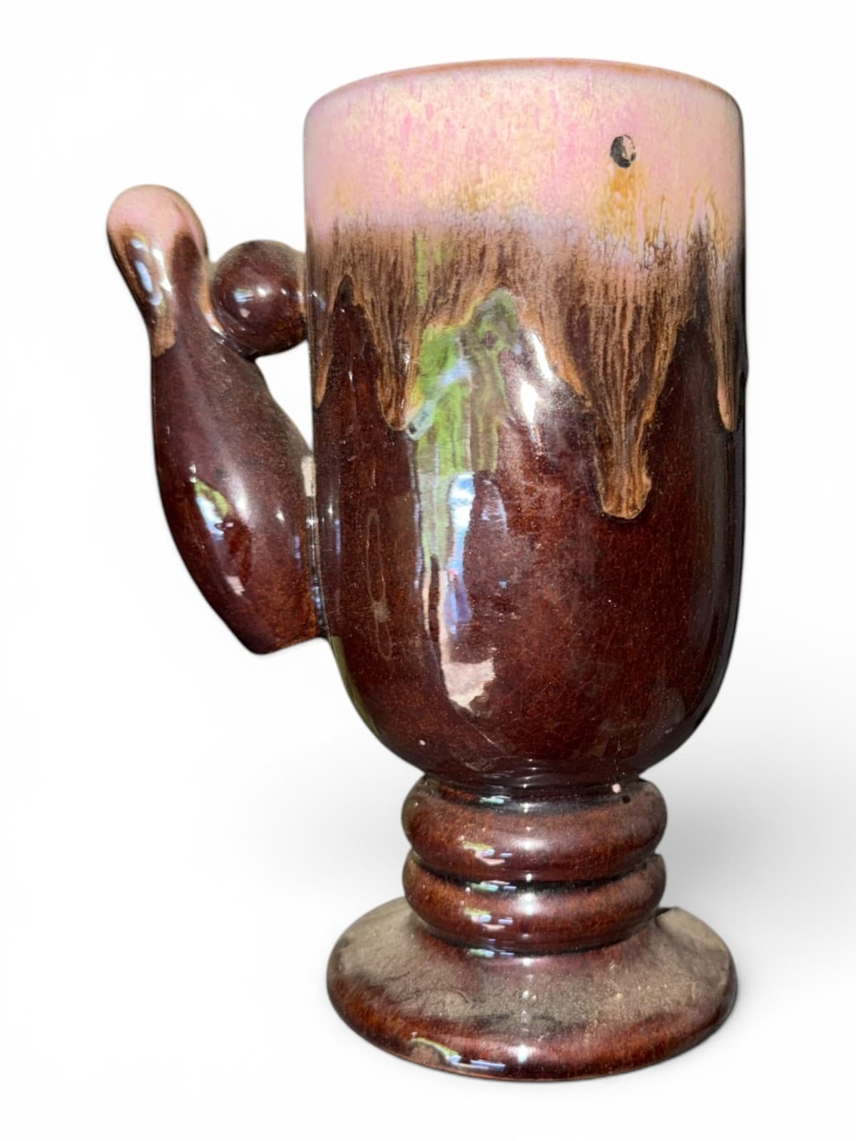 Vintage Mafco Bowling Pin Handle Coffee Mug Cup Brown Pink Ceramic - Thumbnail 2