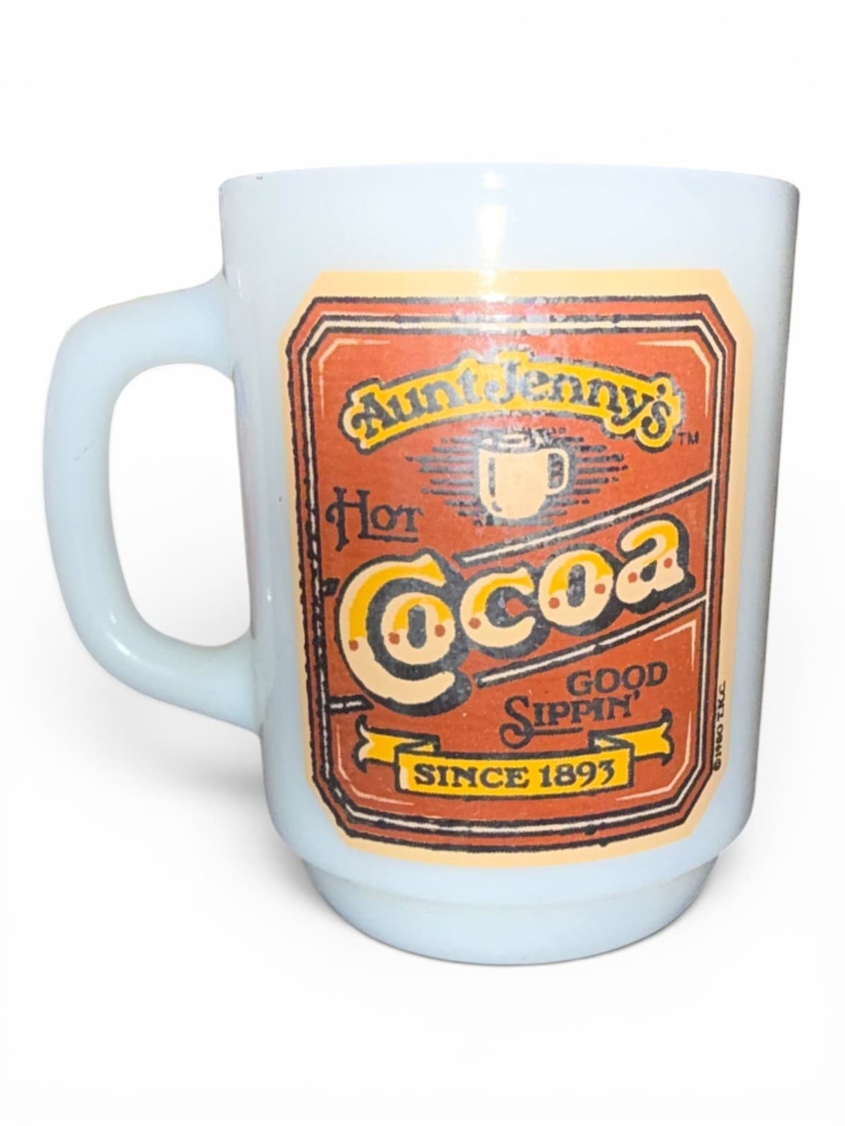 Vintage Anchor Hocking Aunt Jennys Hot Cocoa Milk Glass Coffee Mug Cup - Thumbnail 2