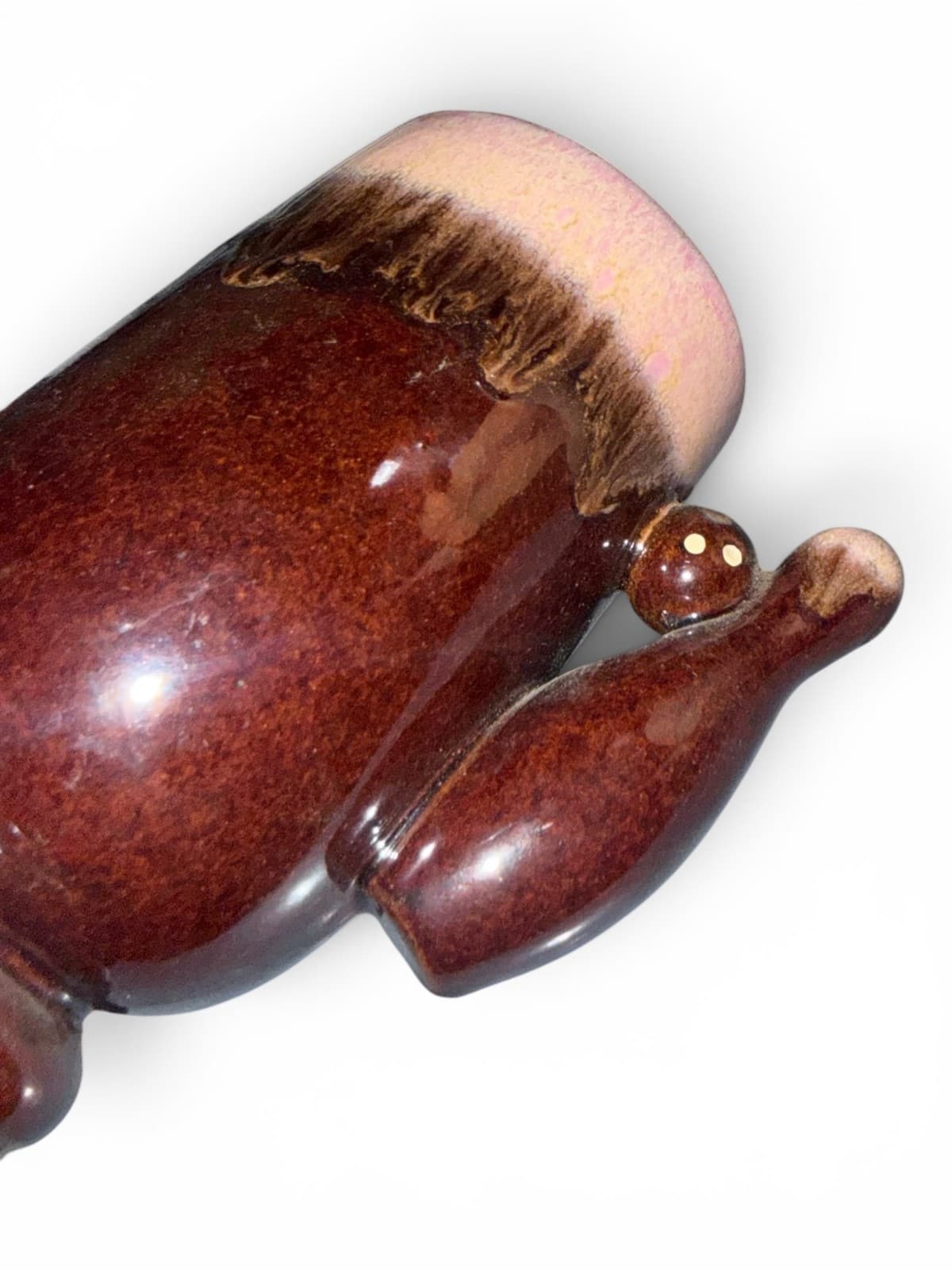 Vintage Mafco Bowling Pin Handle Coffee Mug Cup Brown Pink Ceramic - Thumbnail 4