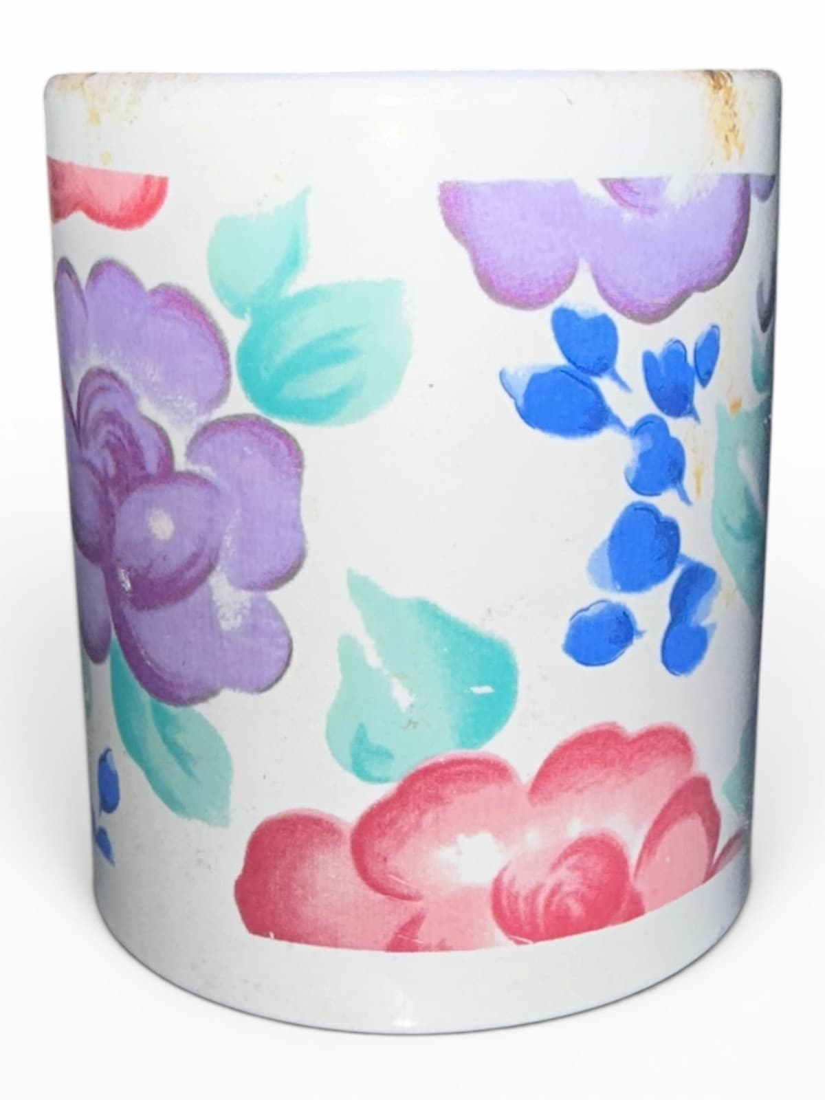 Vintage Pastel Rose Ceramic Coffee Mug Handpainted Flat Handle - Thumbnail 5