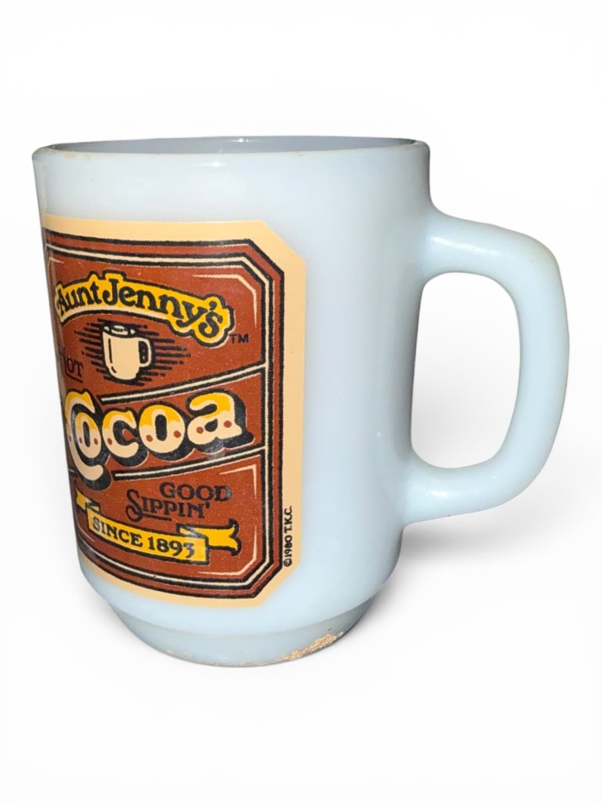 Vintage Anchor Hocking Aunt Jennys Hot Cocoa Milk Glass Coffee Mug Cup - Thumbnail 3
