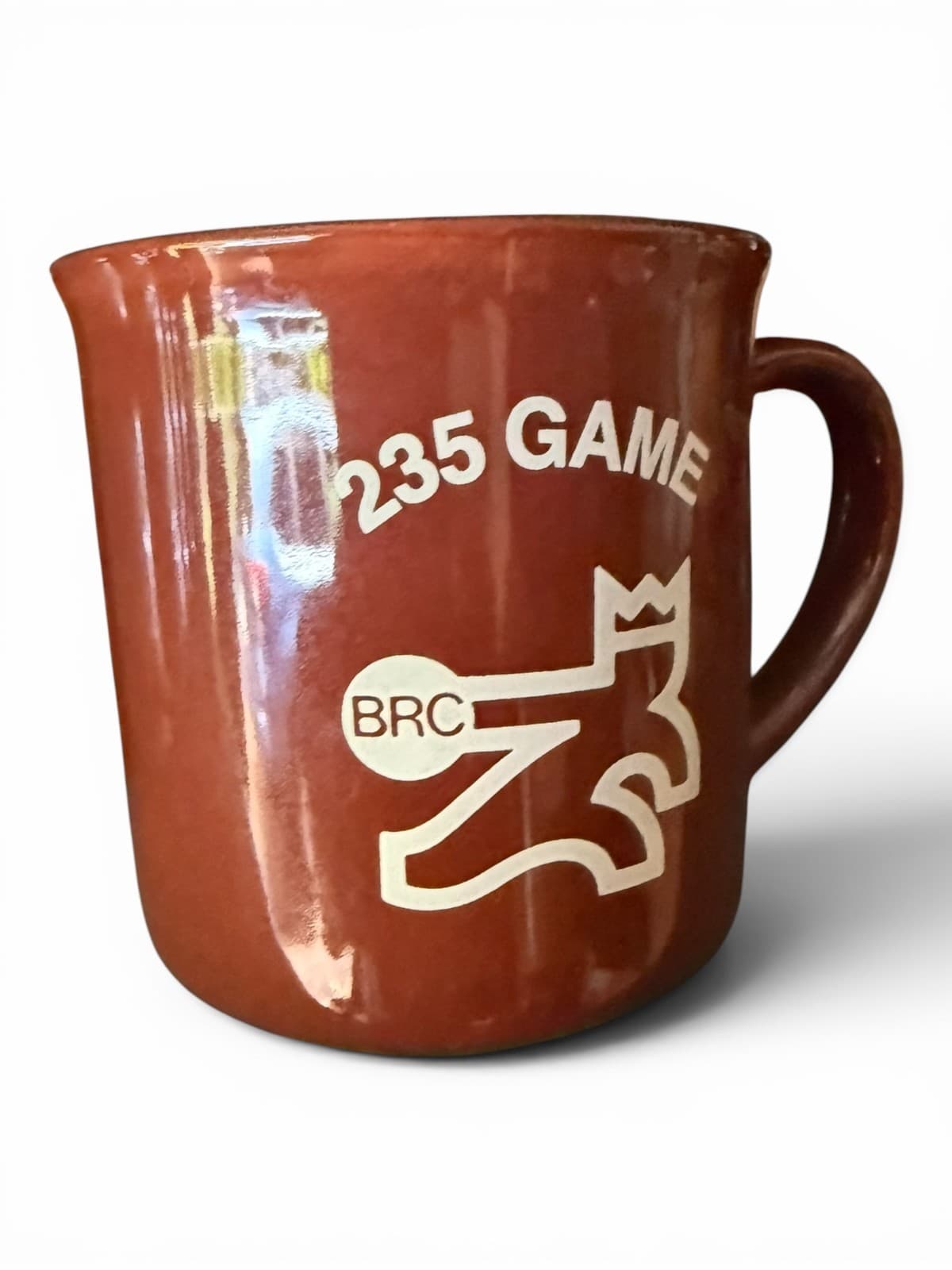 Vintage BRC 235 Game Bowling Logo Brown Coffee Mug Cup Ceramic