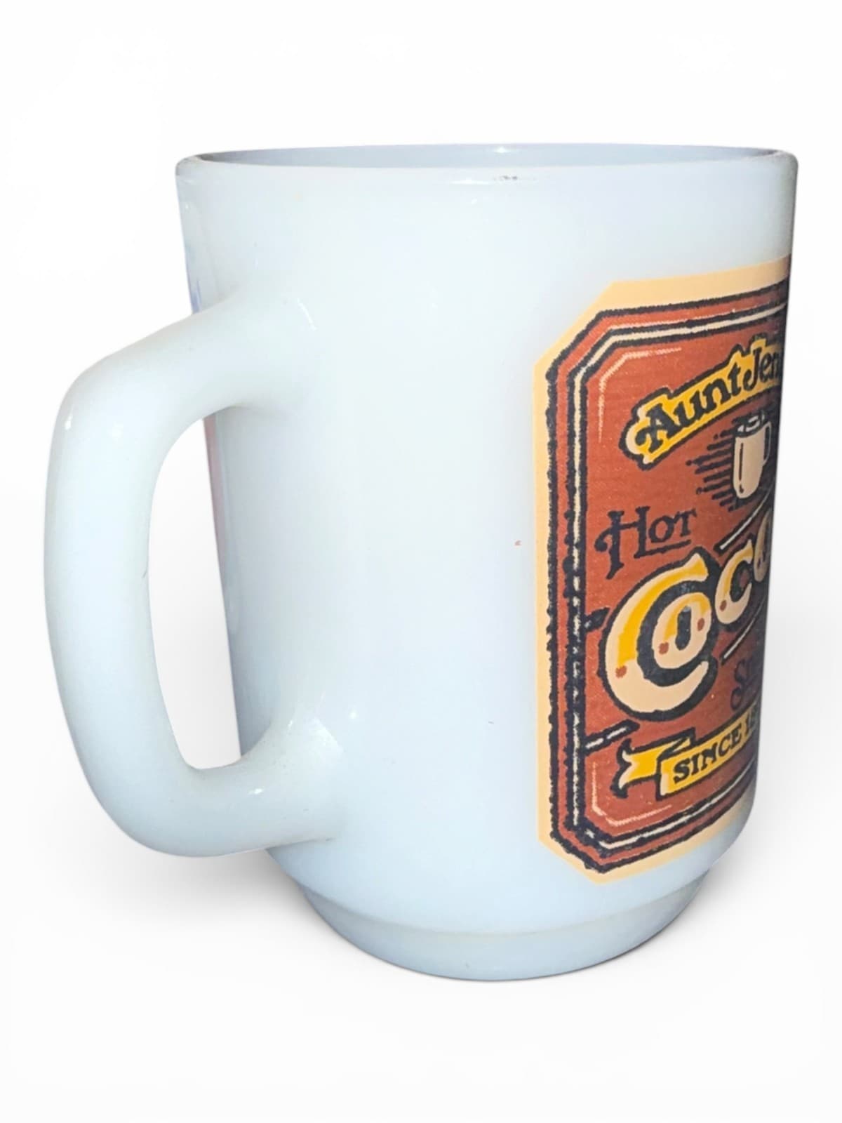 Vintage Anchor Hocking Aunt Jennys Hot Cocoa Milk Glass Coffee Mug Cup - Thumbnail 4