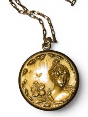 Antique W&SB Art Nouveau Gold Filled Photo Locket Necklace Woman - Thumbnail 3