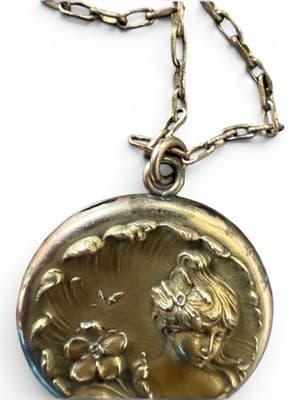 Antique W&SB Art Nouveau Gold Filled Photo Locket Necklace Woman - Thumbnail 8