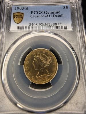 1903‑S $5 Liberty Head Half Eagle Gold Coin PCGS Genuine AU Detail - Thumbnail 2