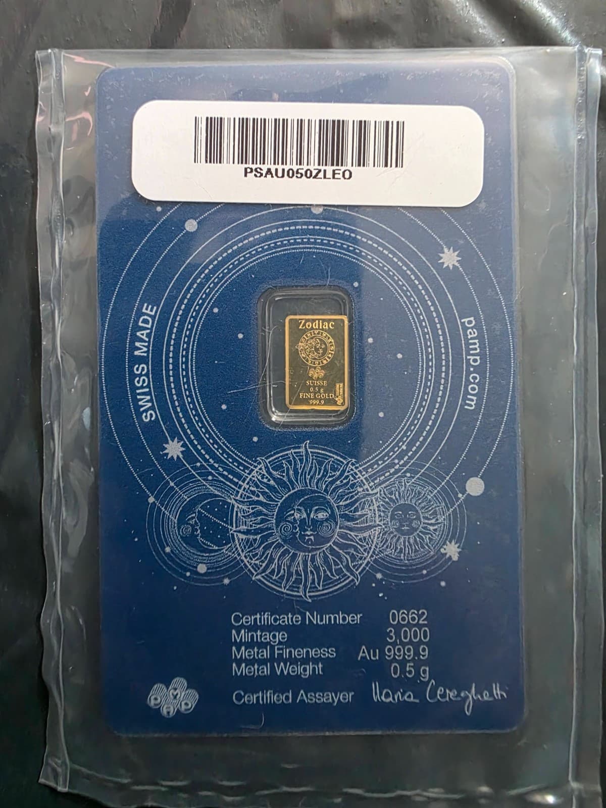 2026 PAMP Suisse 0.5g Gold Bar – Leo Zodiac – .9999 Fine Gold – Sealed Assay - Thumbnail 2
