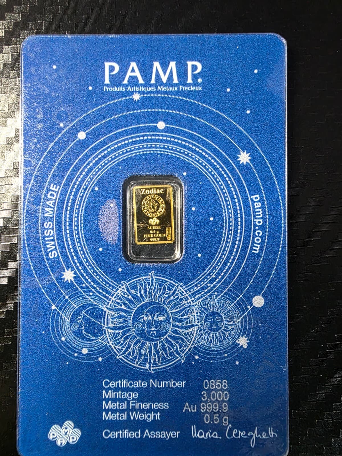 2026 PAMP Suisse 0.5g Gold Bar – Cancer Zodiac – .9999 Fine Gold – Sealed Assay - Thumbnail 2