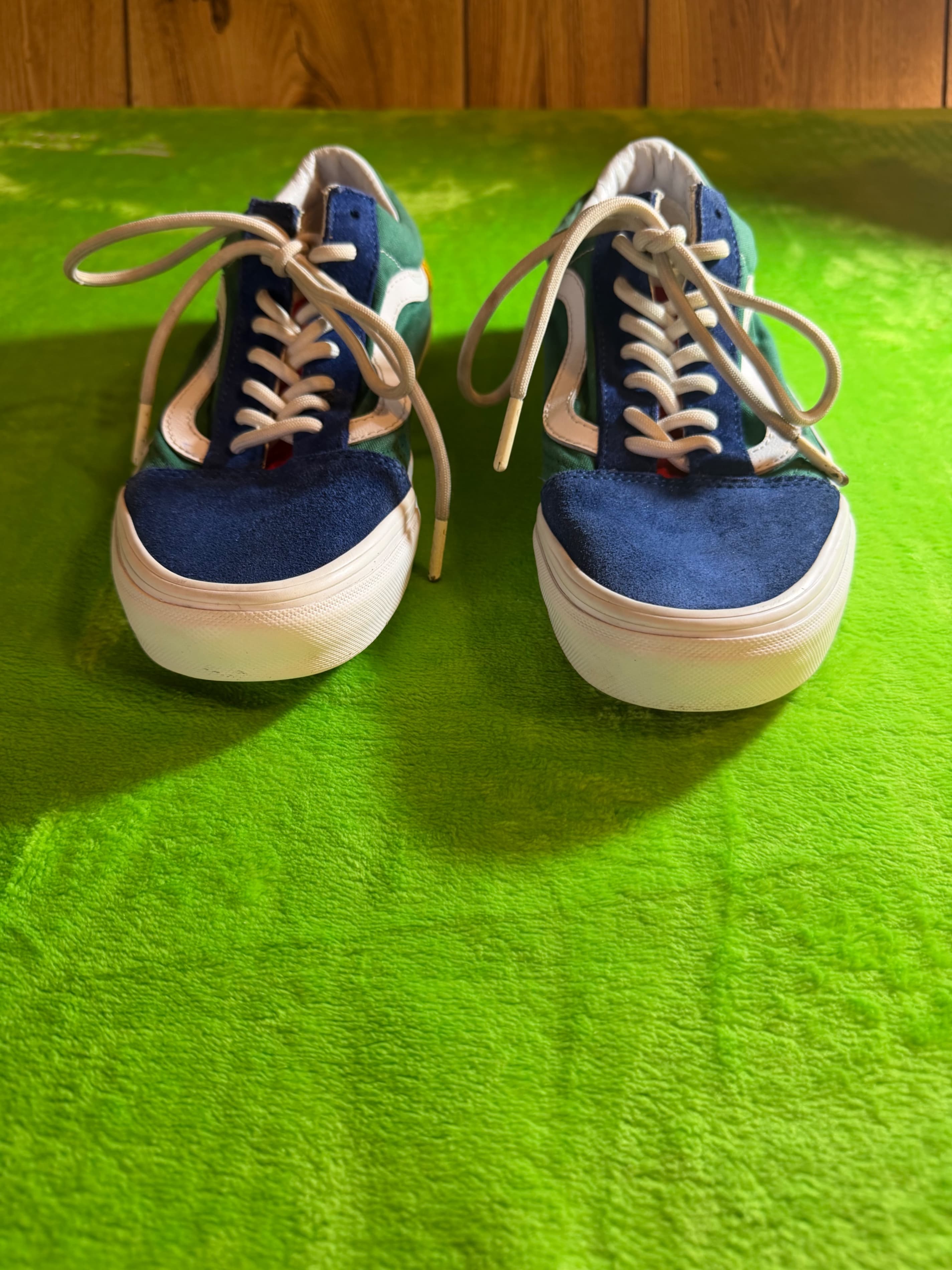 Vans Old Skool Colorblock Patchwork Skate Sneakers Men 7 Women 8.5 Blue Green - Thumbnail 2