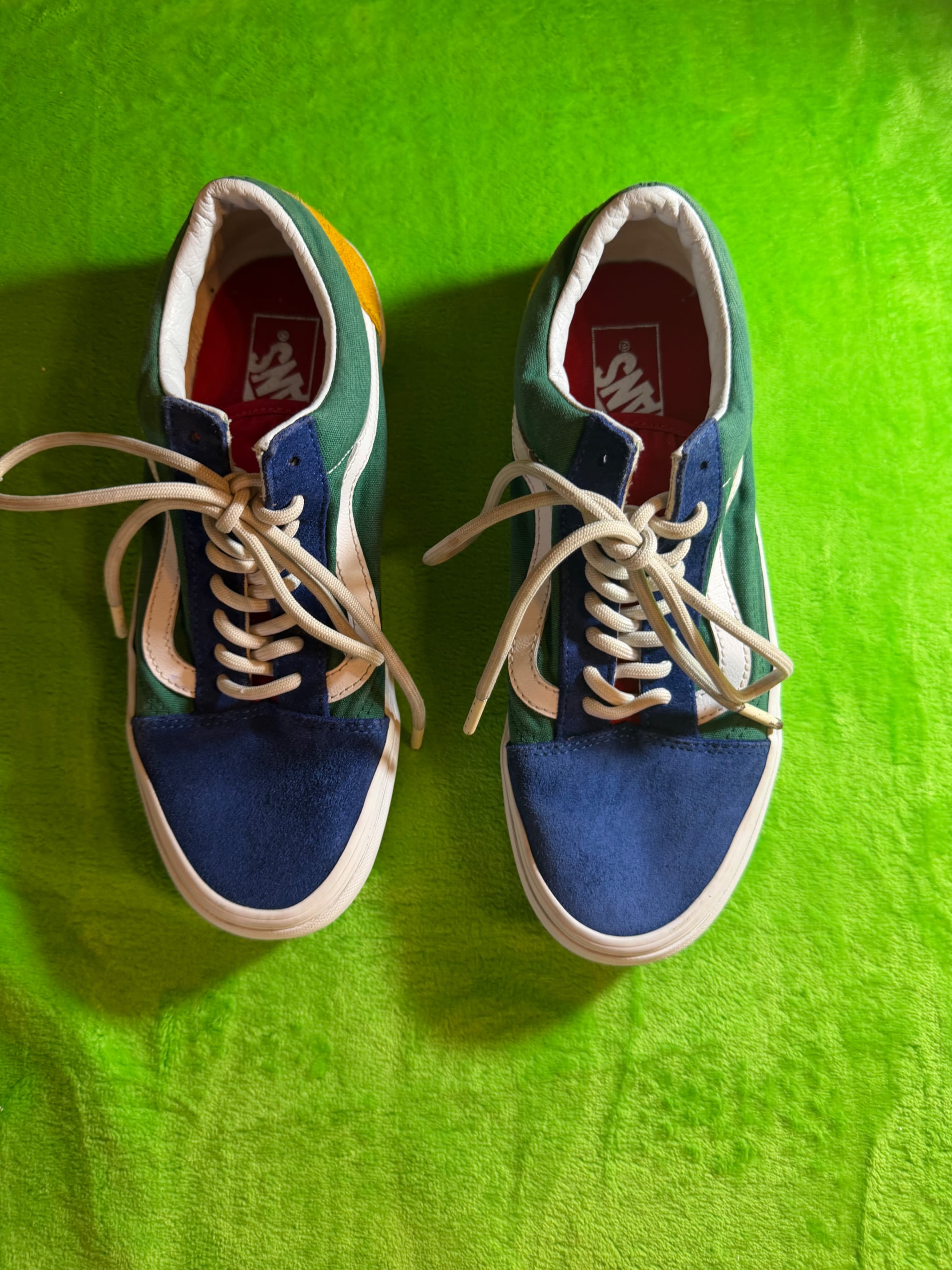 Vans Old Skool Colorblock Patchwork Skate Sneakers Men 7 Women 8.5 Blue Green - Thumbnail 3