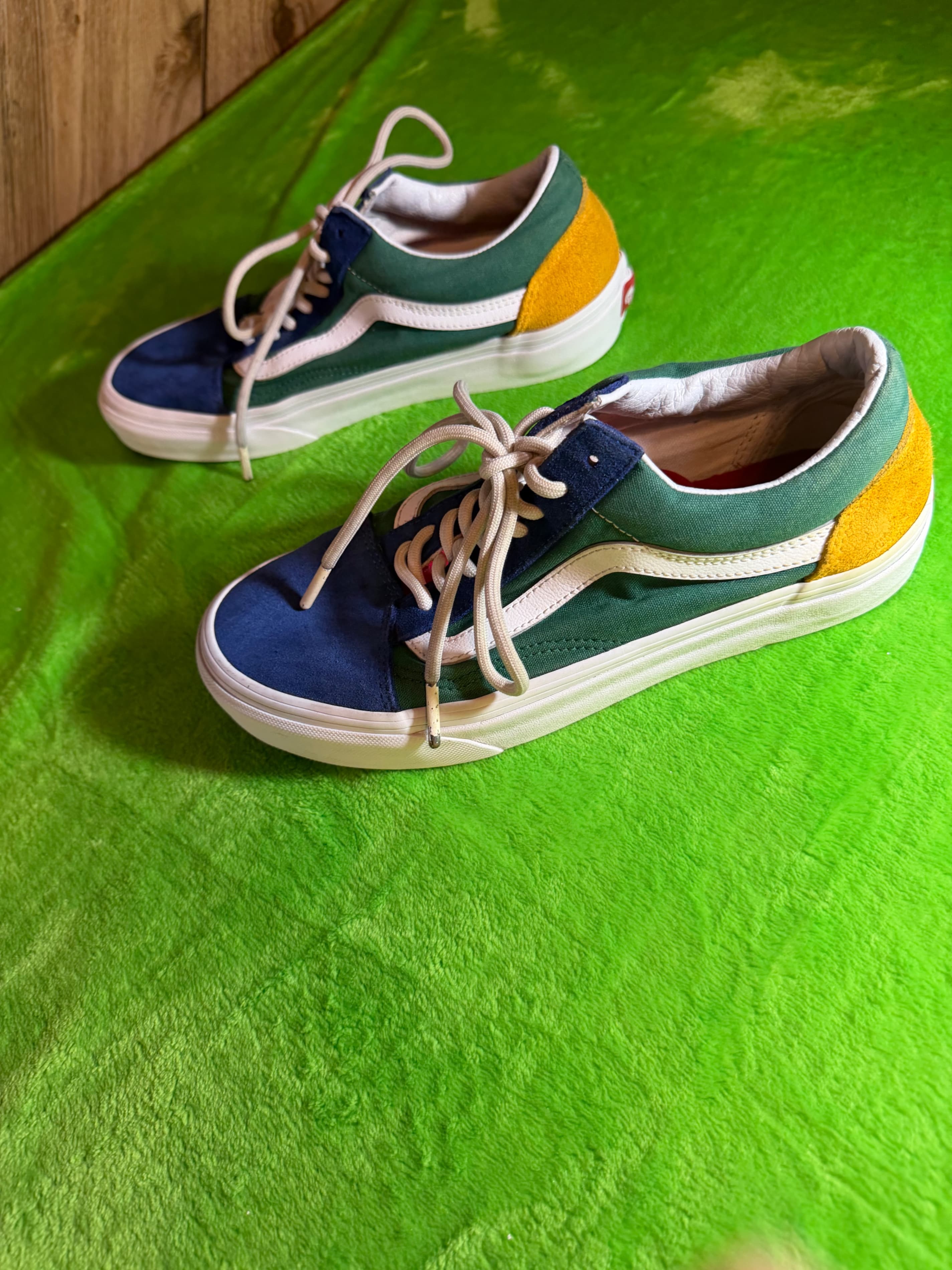 Vans Old Skool Colorblock Patchwork Skate Sneakers Men 7 Women 8.5 Blue Green - Thumbnail 4