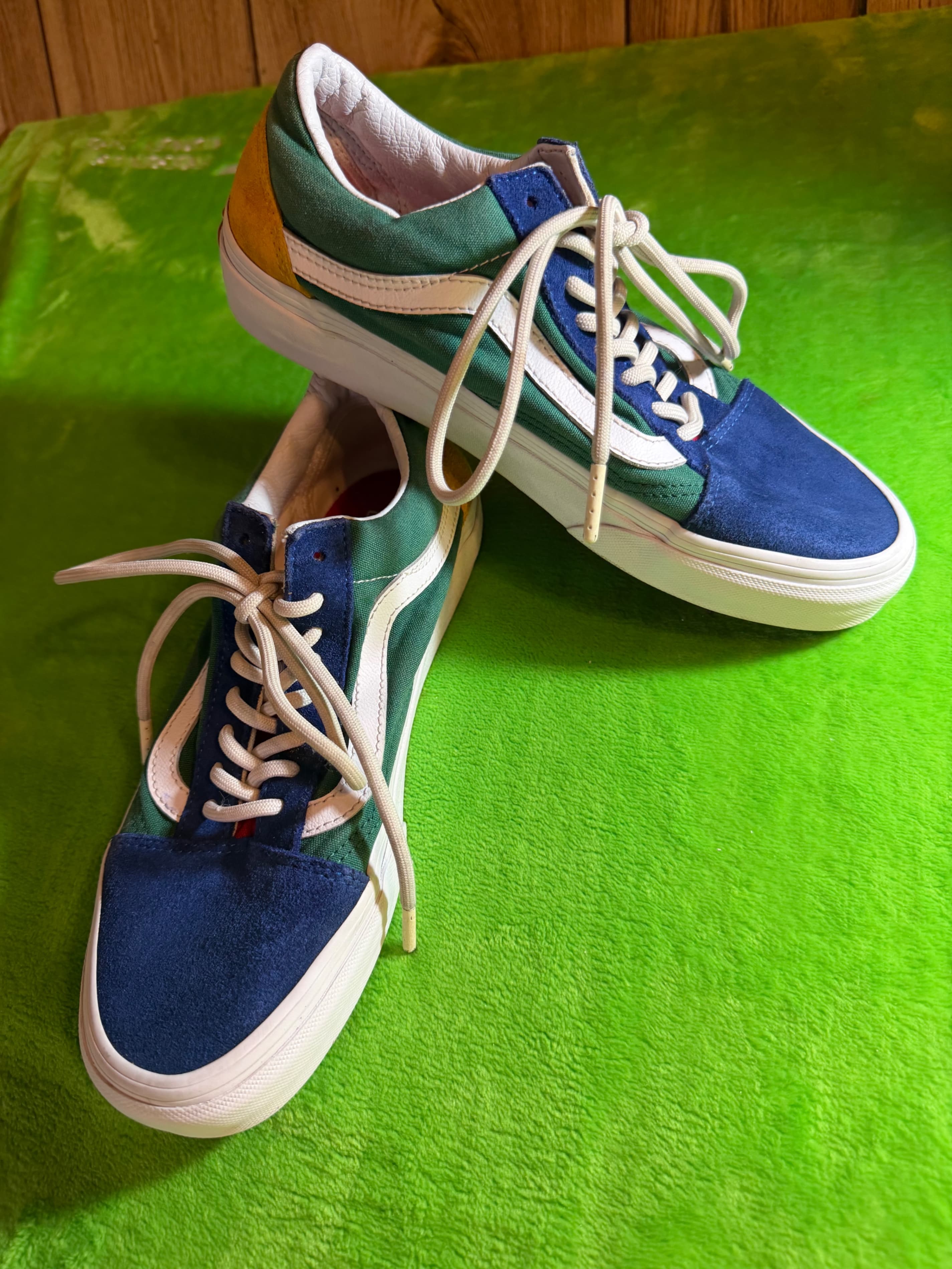 Vans Old Skool Colorblock Patchwork Skate Sneakers Men 7 Women 8.5 Blue Green
