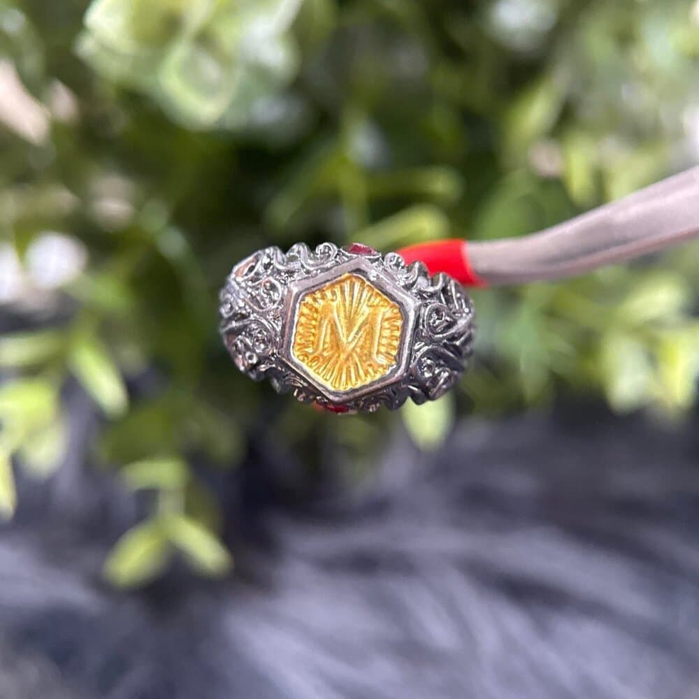 Black Band Golden M Ring