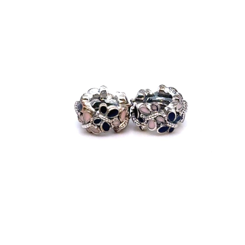 2 Pandora Sterling Silver Butterfly Spacer Charms in Pink and Blue
