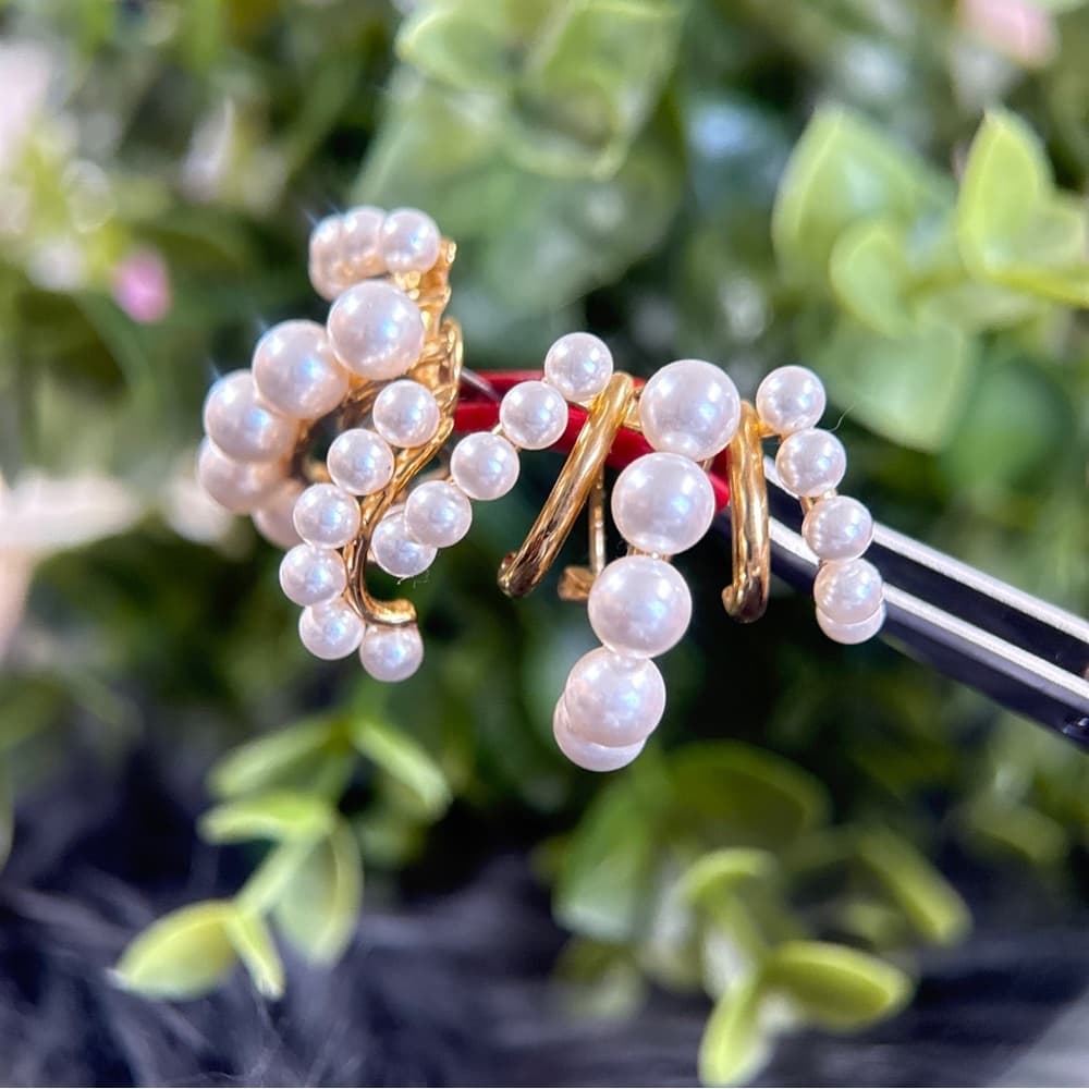 Gold and White Pearl Cascade Earrings