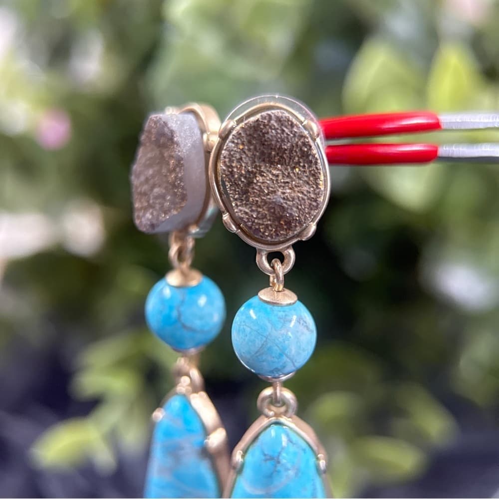 Turquoise Drop Dangle Earrings with Gold Setting - Women Jewelry