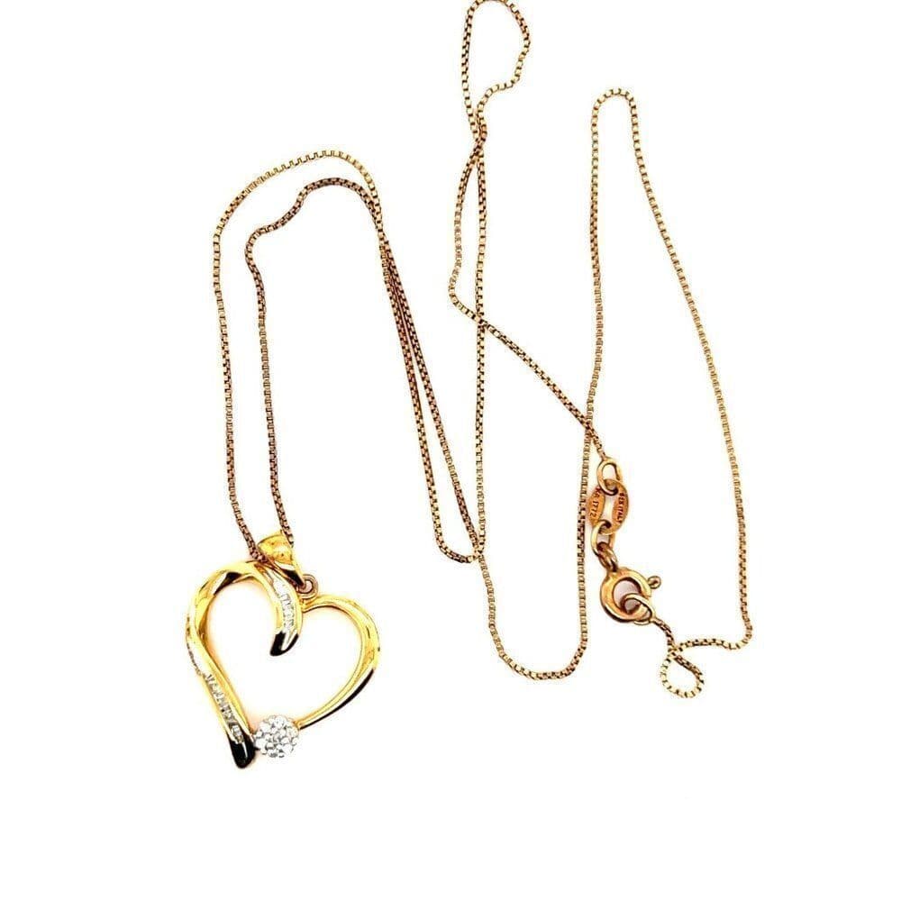925 Gold Vermeil Diamond Heart Necklace - Thumbnail 3