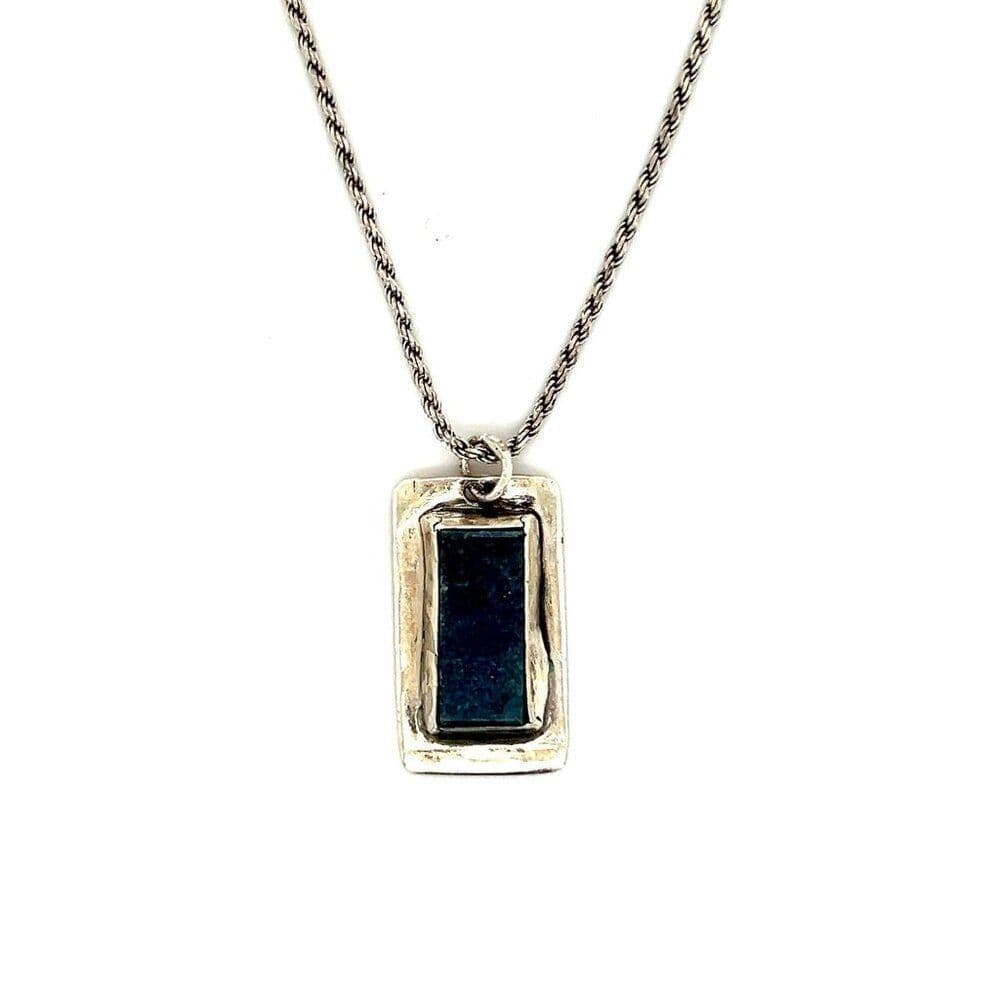 Rectangular Blue Stone Silver Necklace - Thumbnail 6