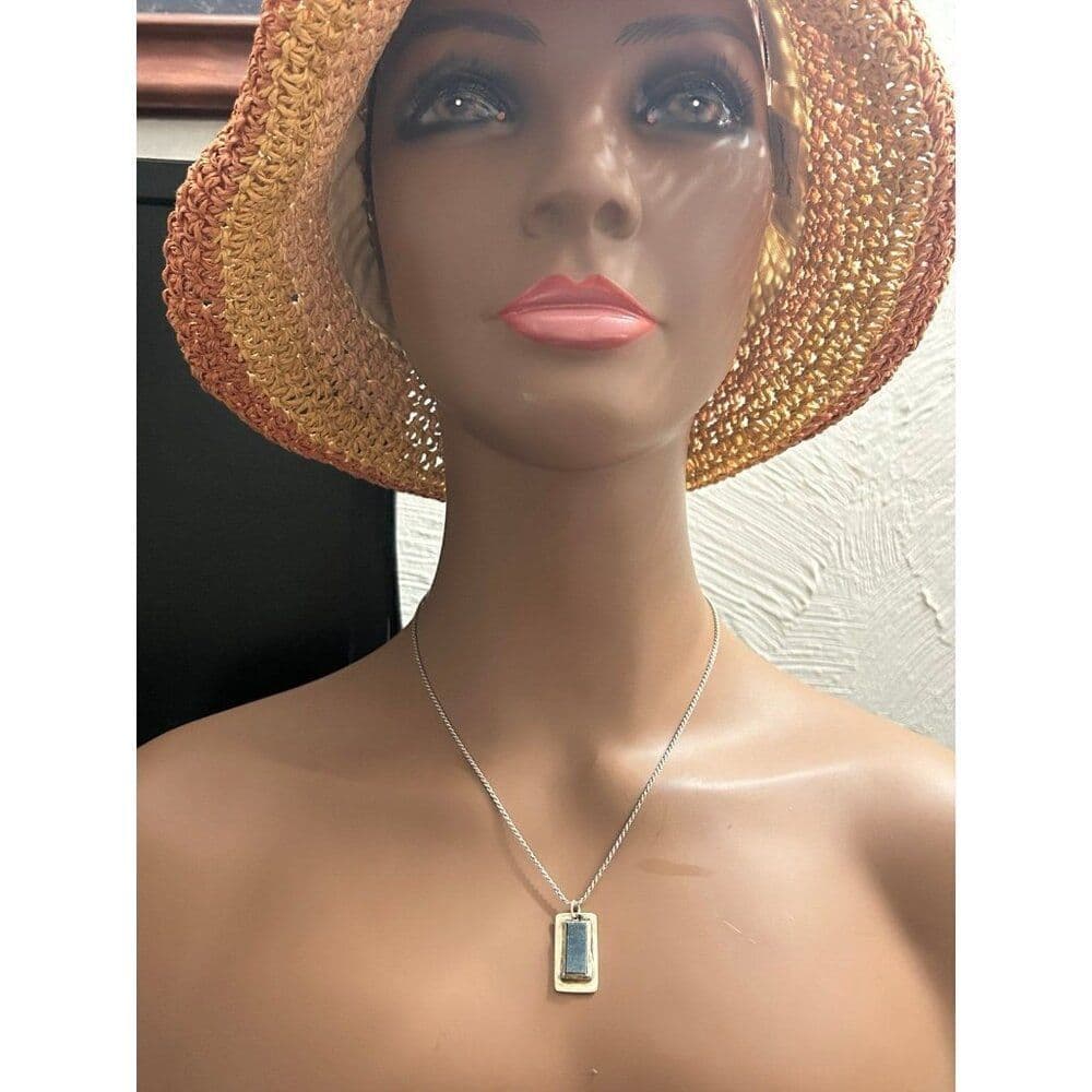 Rectangular Blue Stone Silver Necklace - Thumbnail 5
