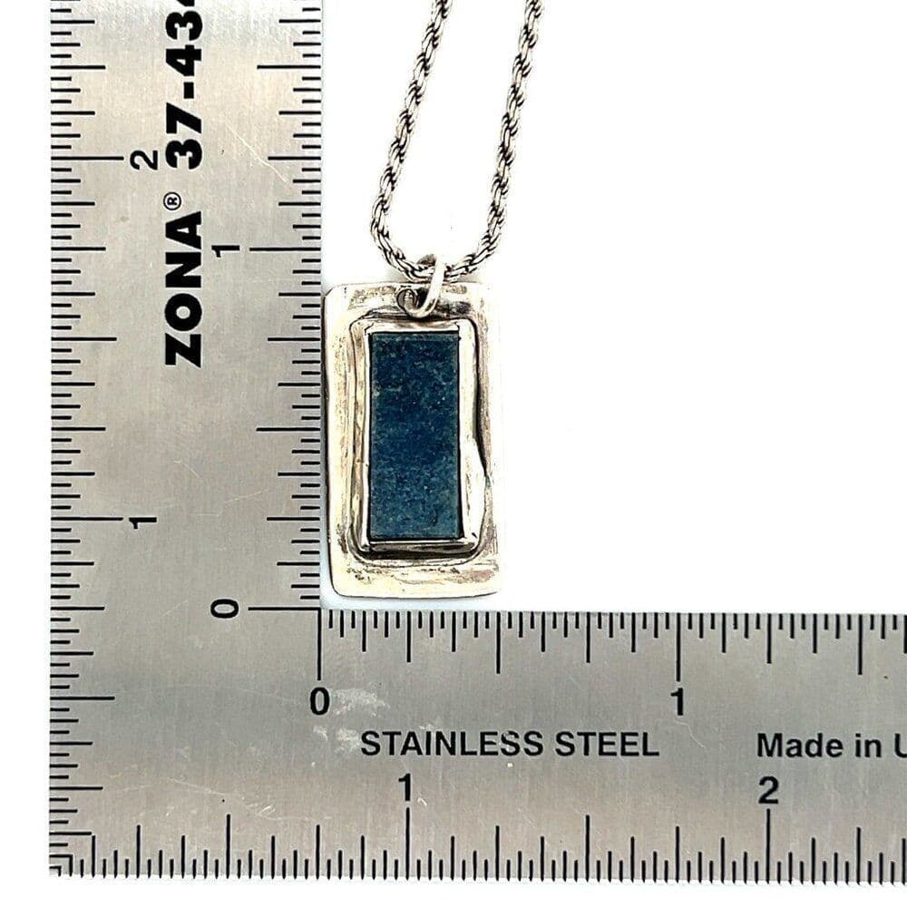 Rectangular Blue Stone Silver Necklace - Thumbnail 4