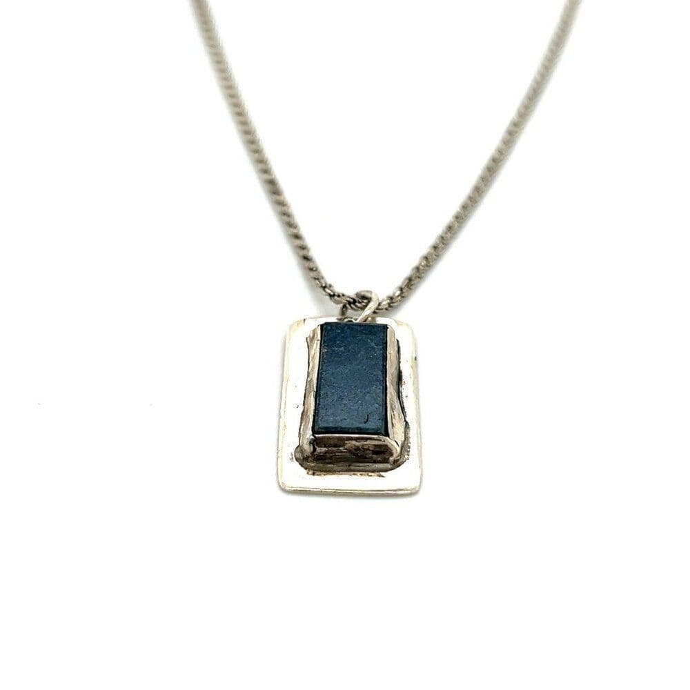 Rectangular Blue Stone Silver Necklace