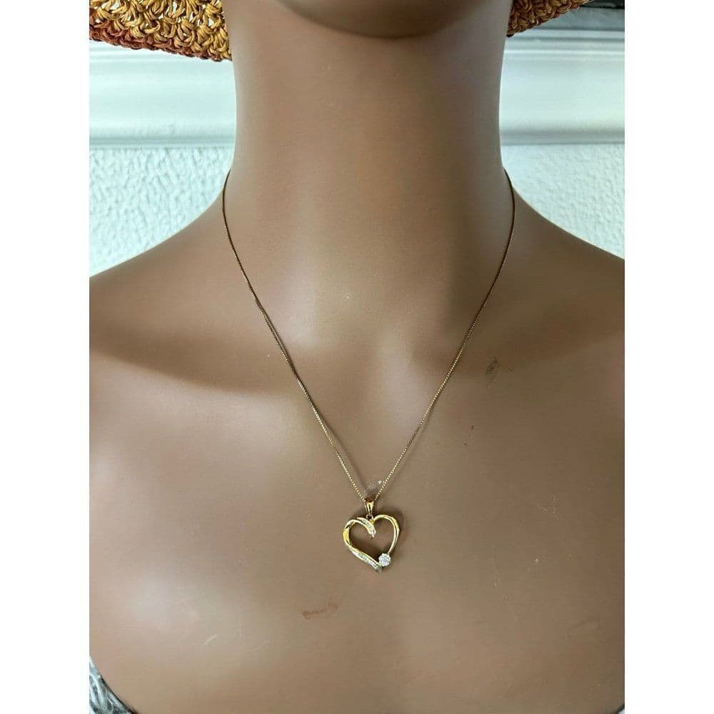 925 Gold Vermeil Diamond Heart Necklace - Thumbnail 6