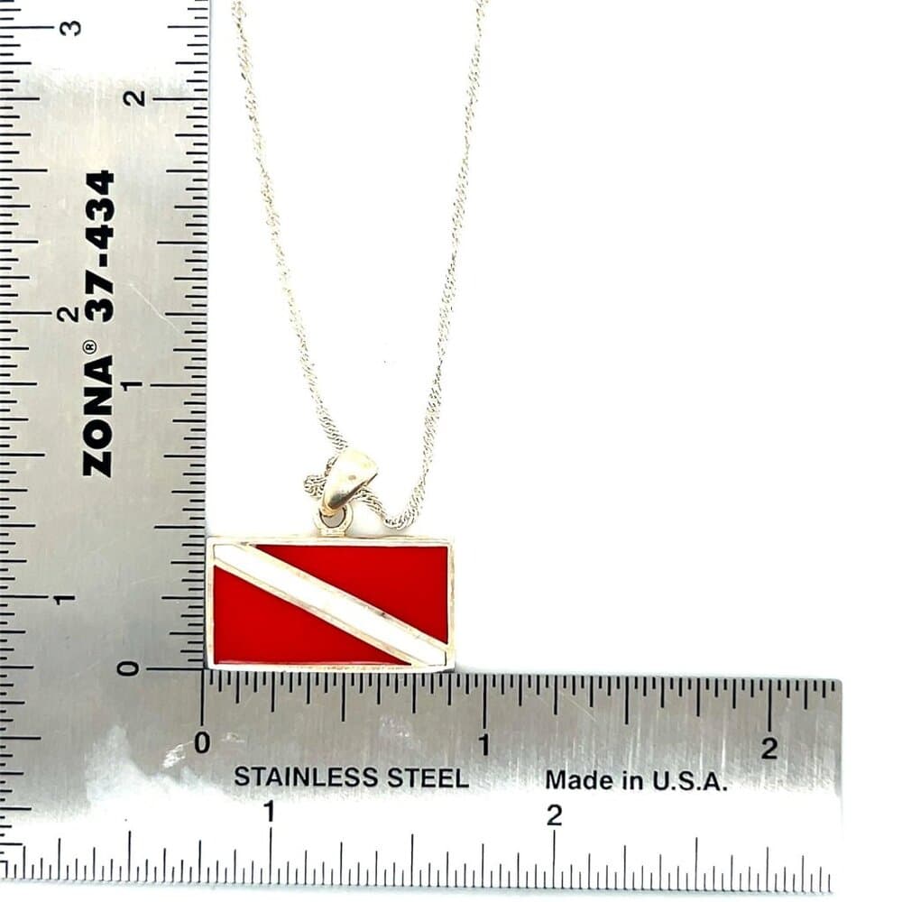 925 Silver Red Rectangular Pendant Necklace - Thumbnail 3