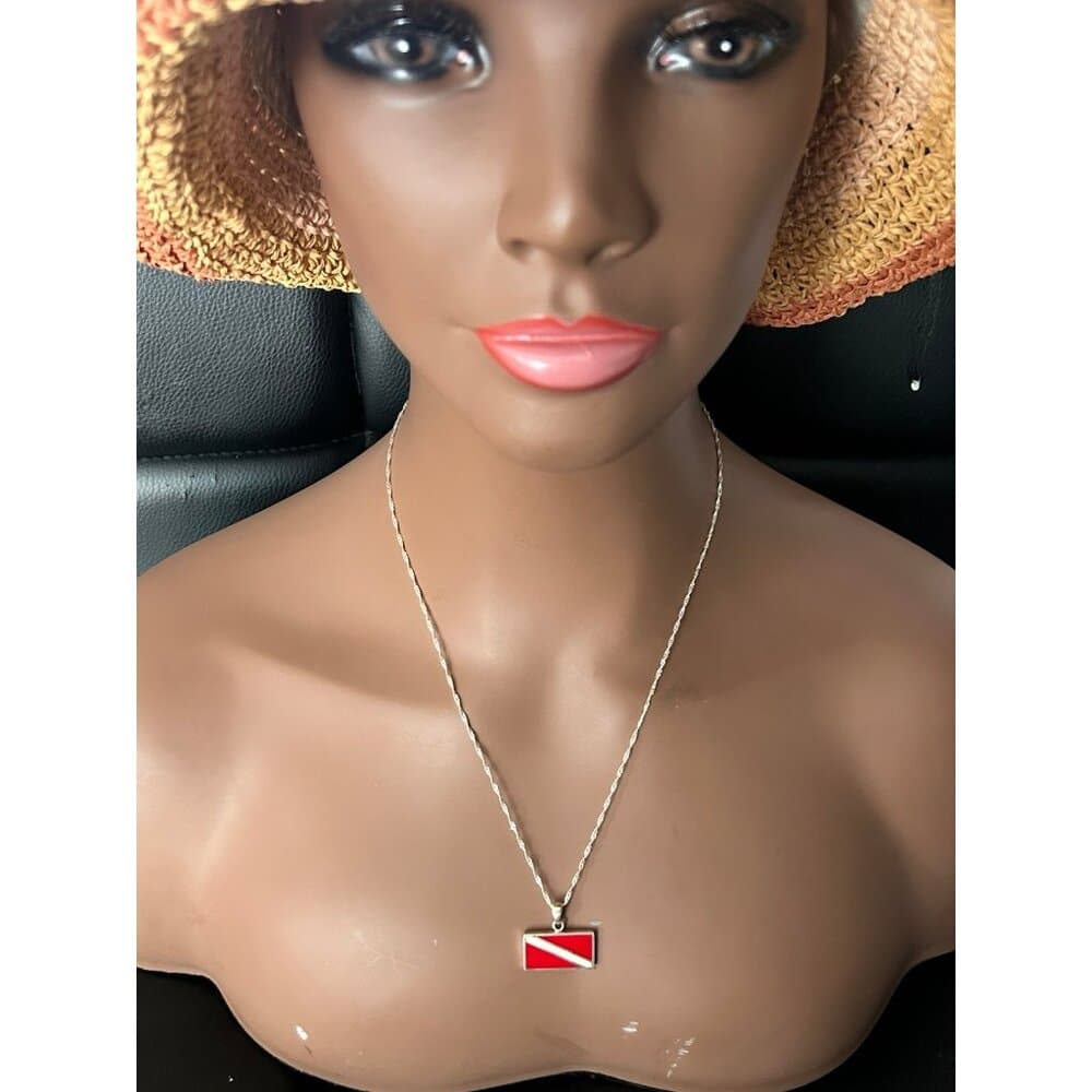 925 Silver Red Rectangular Pendant Necklace - Thumbnail 5
