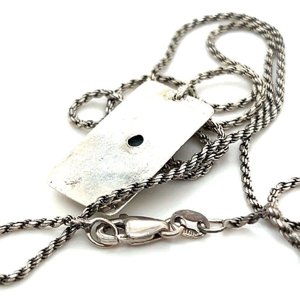 Rectangular Blue Stone Silver Necklace - Thumbnail 3