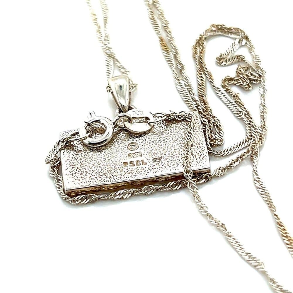 925 Silver Red Rectangular Pendant Necklace - Thumbnail 2