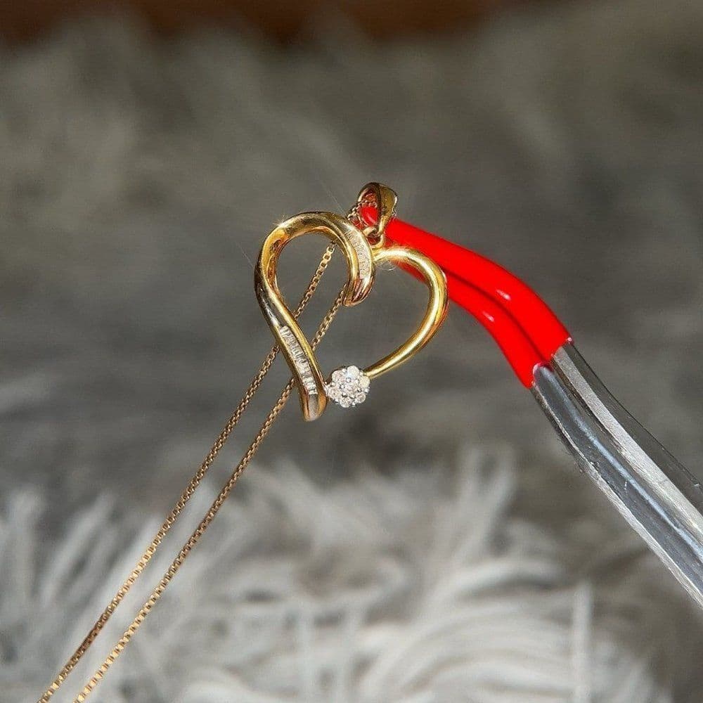 925 Gold Vermeil Diamond Heart Necklace - Thumbnail 2