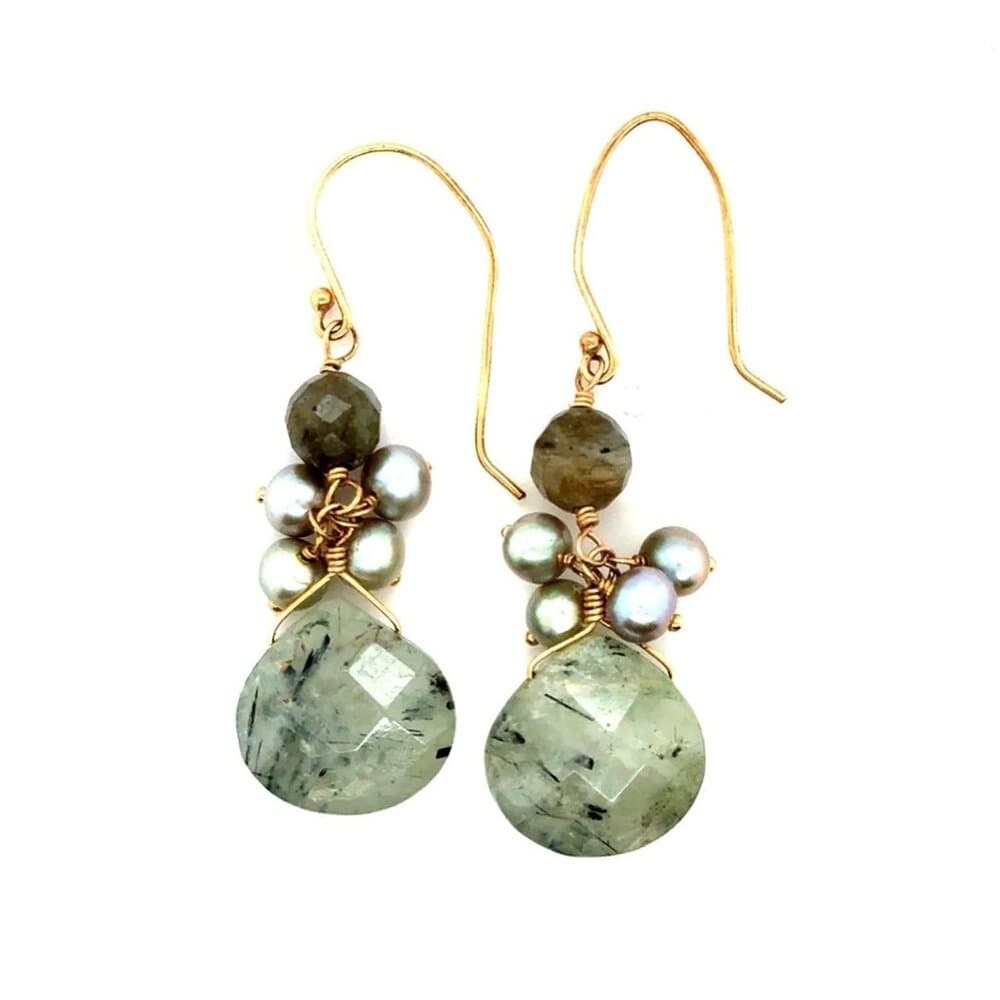 14K Gold Stone Dangle Earrings - Thumbnail 6