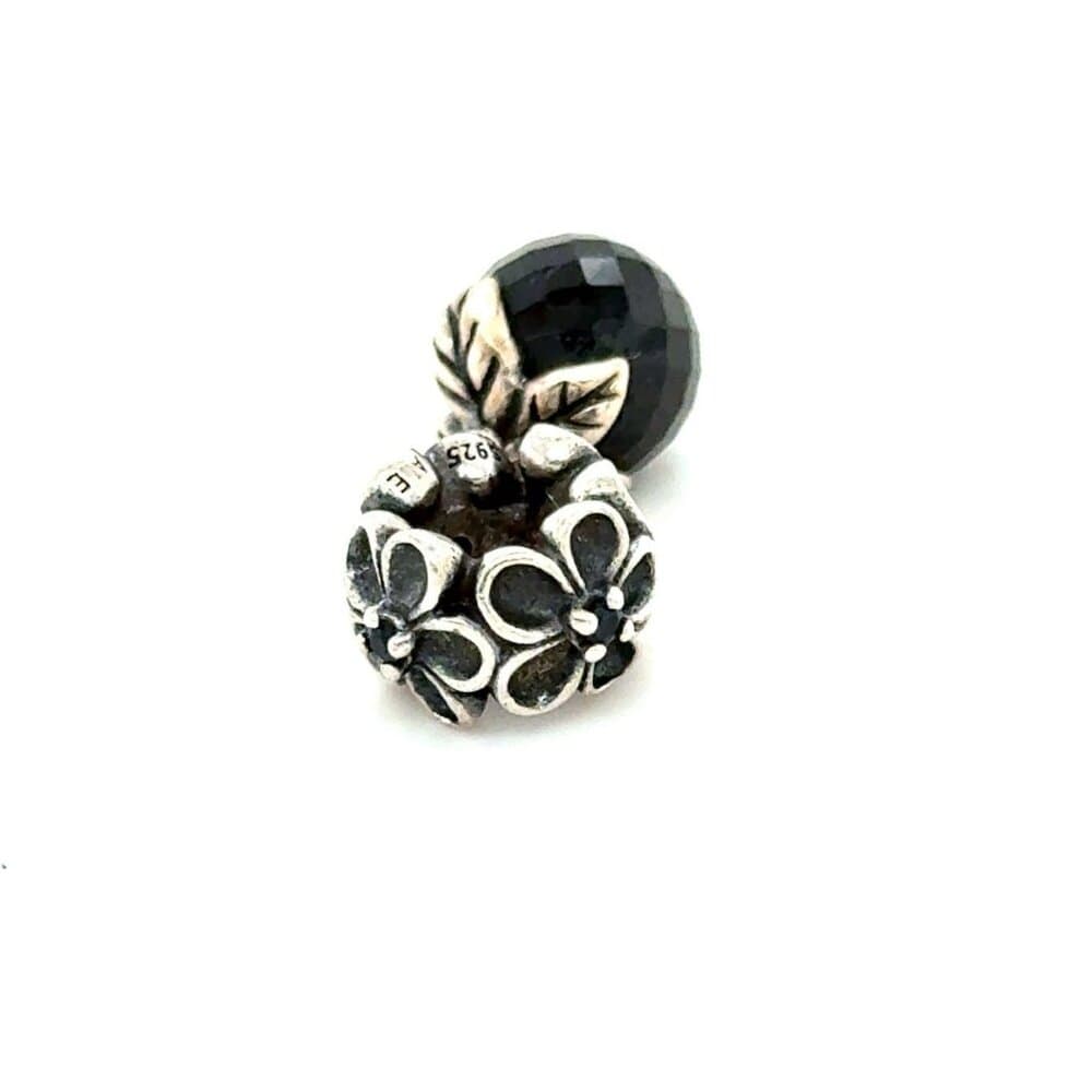 Pandora Flower Onyx Dangle Charm - Rare