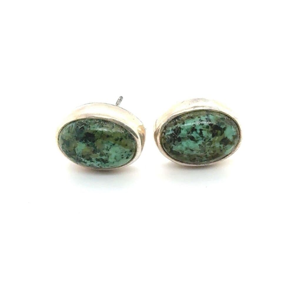 925 Oval Shaped Turquoise Stud Earrings - Thumbnail 6