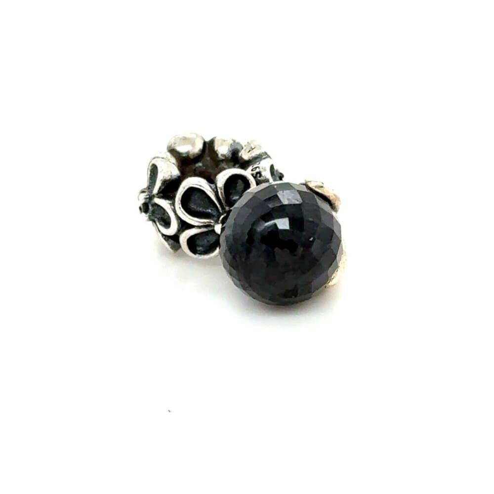 Pandora Flower Onyx Dangle Charm - Rare - Thumbnail 2