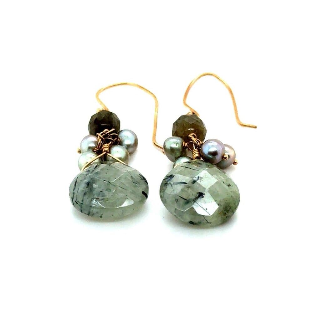 14K Gold Stone Dangle Earrings