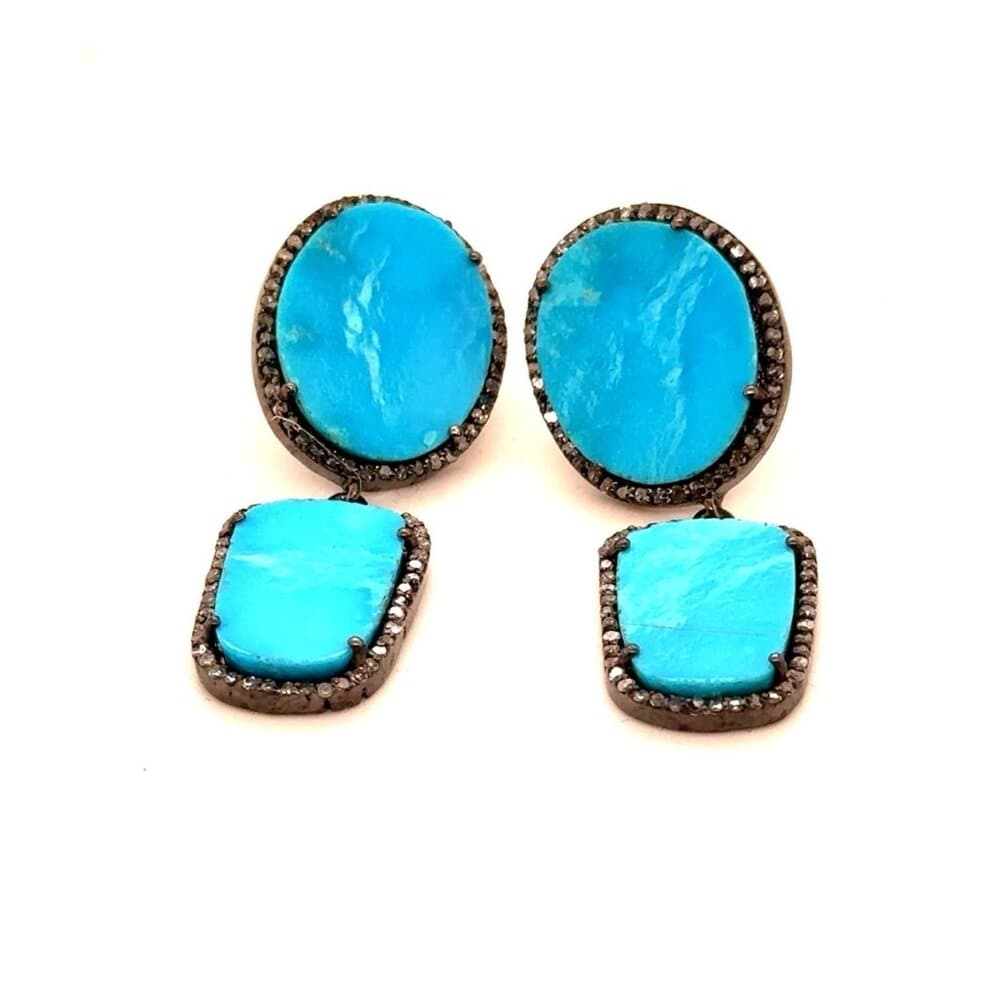 Turquoise Black Crystals Earrings in - Thumbnail 7