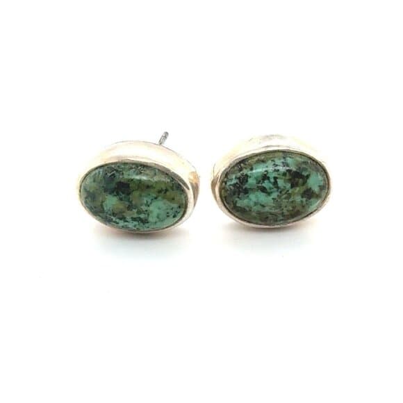 925 Oval Shaped Turquoise Stud Earrings - Thumbnail 7