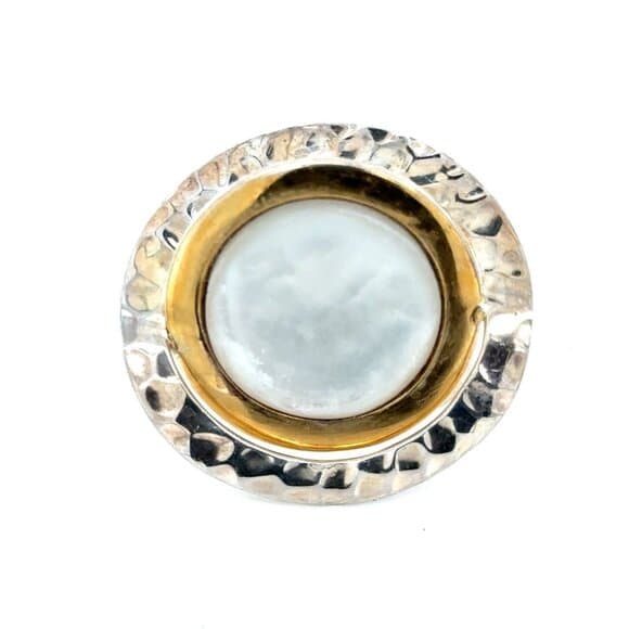 Large 925 Silver Pearl with Gold Accent Ring - Thumbnail 8