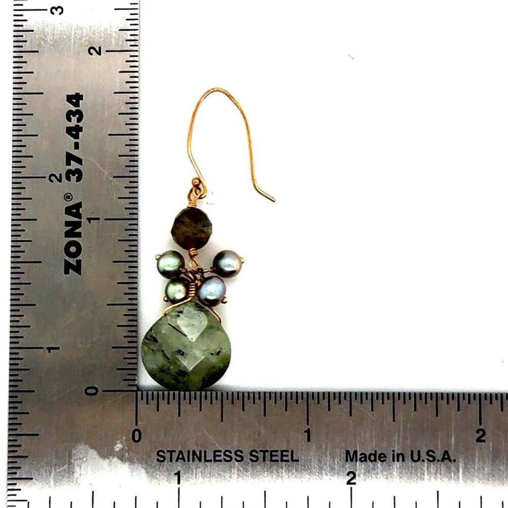 14K Gold Stone Dangle Earrings - Thumbnail 2