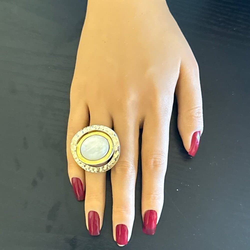 Large 925 Silver Pearl with Gold Accent Ring - Thumbnail 5