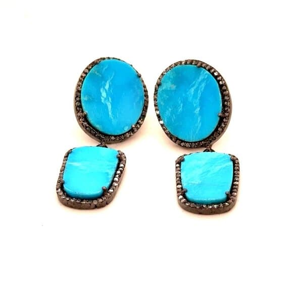 Turquoise Black Crystals Earrings in - Thumbnail 8