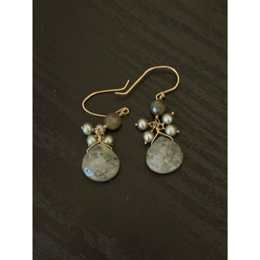 14K Gold Stone Dangle Earrings - Thumbnail 4