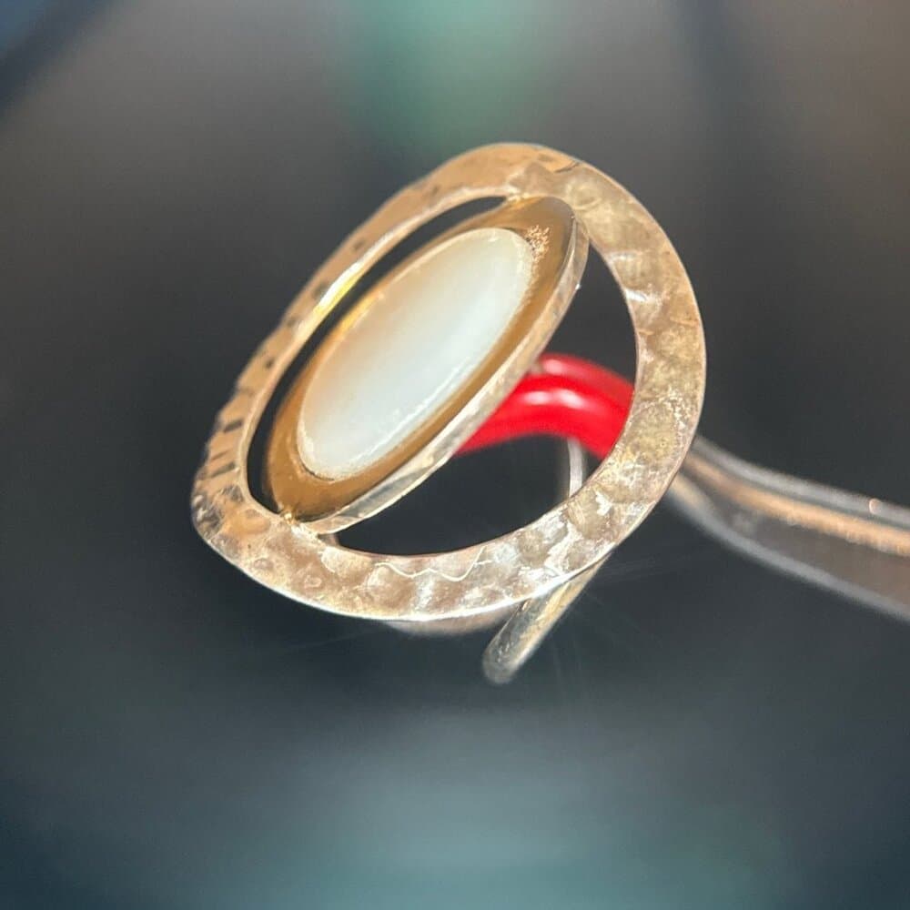 Large 925 Silver Pearl with Gold Accent Ring - Thumbnail 2