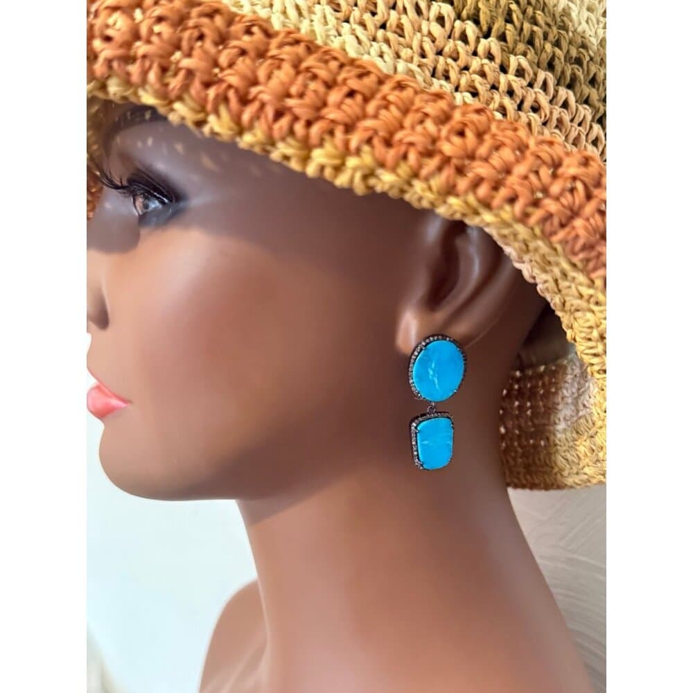 Turquoise Black Crystals Earrings in - Thumbnail 6