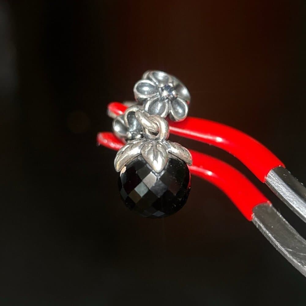 Pandora Flower Onyx Dangle Charm - Rare - Thumbnail 4