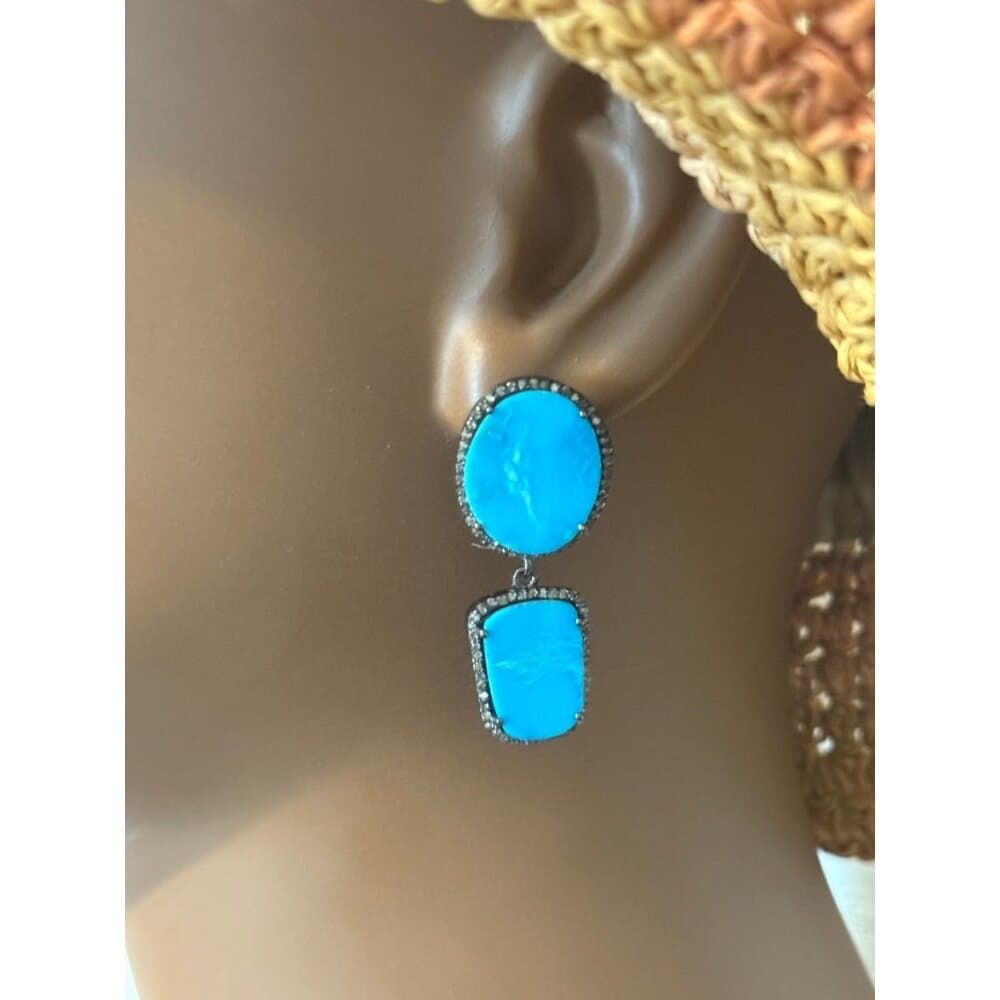 Turquoise Black Crystals Earrings in - Thumbnail 5