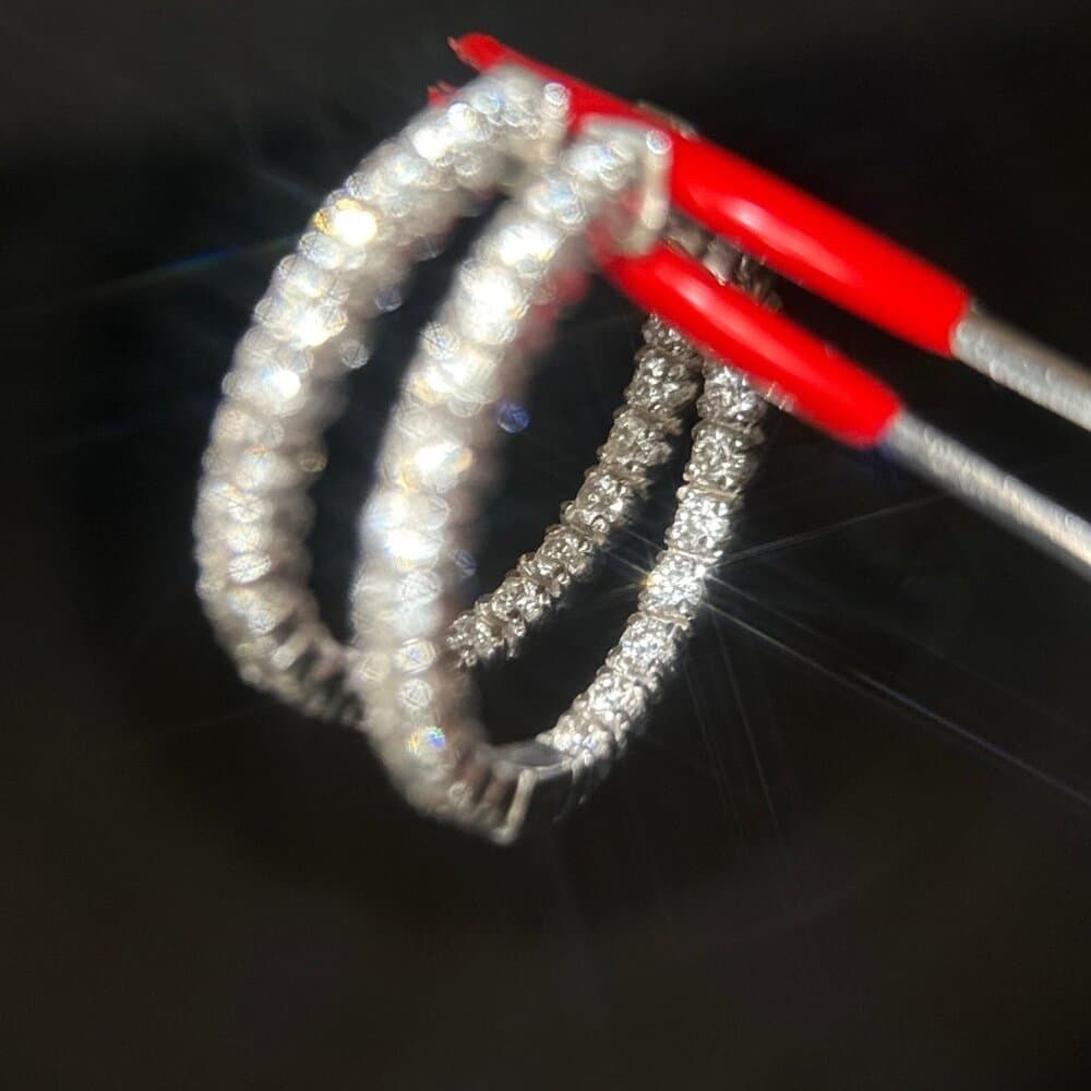 14K Gold Inside Out Diamond Reeds Hoops Earrings - Thumbnail 4