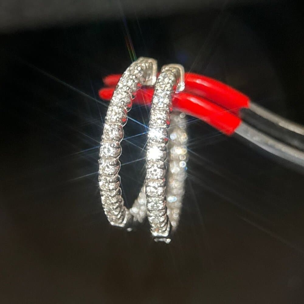 14K Gold Inside Out Diamond Reeds Hoops Earrings - Thumbnail 5